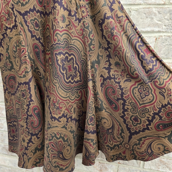 Lauren Ralph Lauren Paisley Silk Flared A-line Skirt Damson Plum Paisley Size 12 - Picture 6 of 10